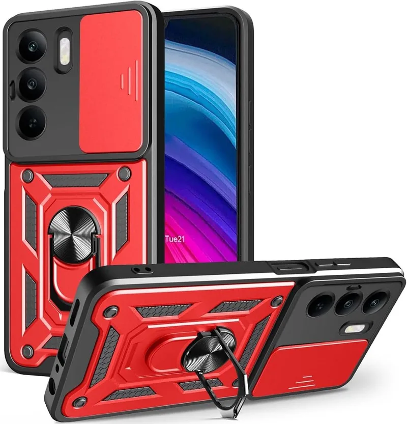 Θήκη Realme C75 Bodycell Armor Slide Ανθεκτική με Κάλυμμα για την Κάμερα & Μεταλλικό Ring Holder - Red (5206015080838)