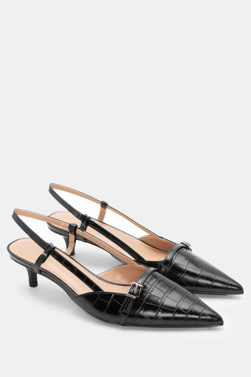 Γόβες Μυτερές Slingback Croco - Μαύρο