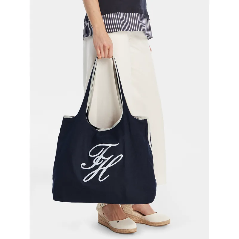 Τσάντα Tommy Hilfiger Th Summer Tote Canvas AW0AW18398 Σκούρο μπλε