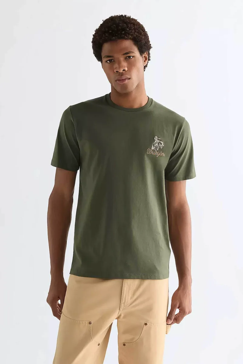 Wrangler® ανδρικό T-shirt με κέντημα Regular Fit - 112377989 Χακί