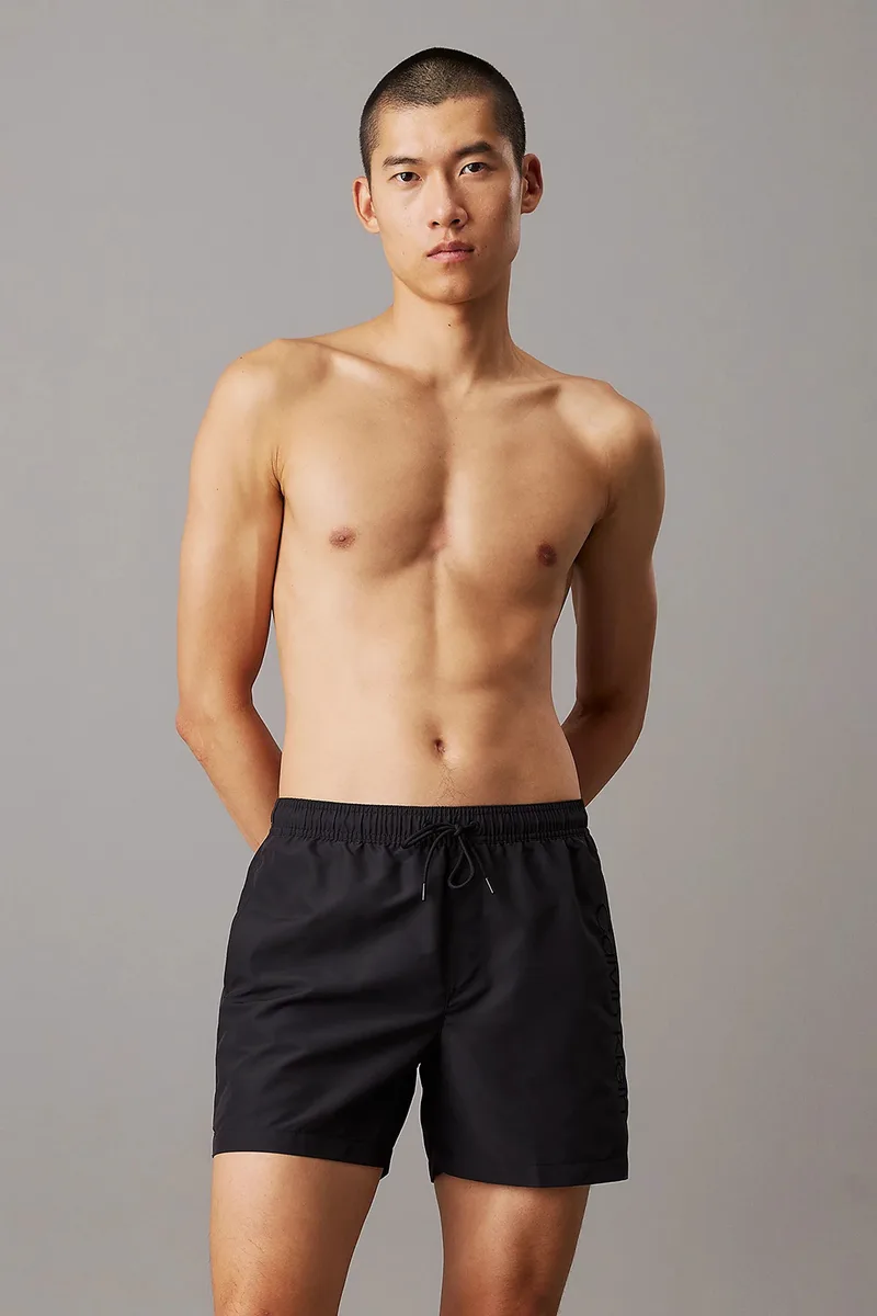 Calvin Klein ανδρικό μαγιό Medium Drawstring Swim Shorts-Logo Embroidery-KM0KM01166-BEH