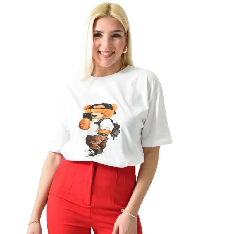 Γυναικείο T-shirt με σχέδιο αρκουδάκι Λευκό 26280
