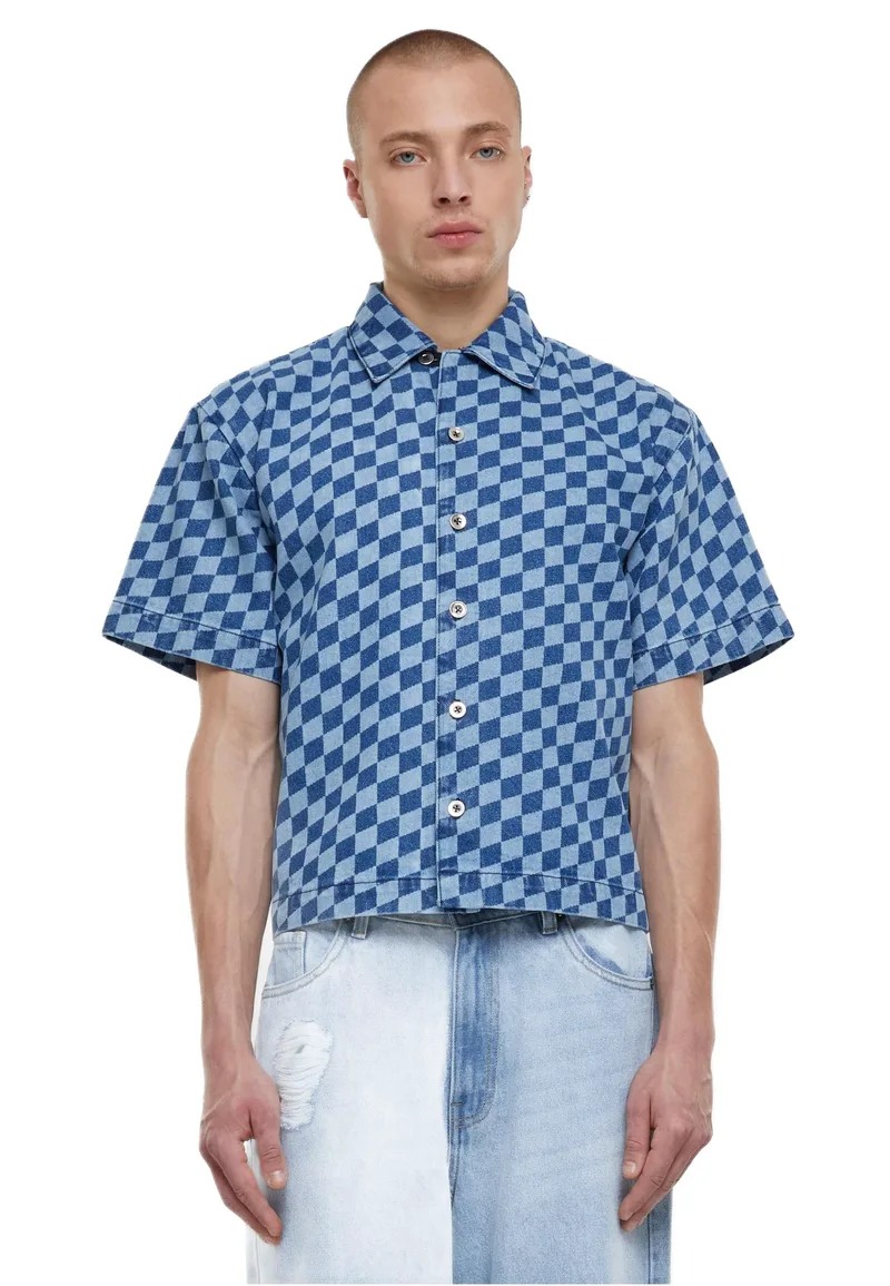 Laser Check Printed Boxy Shirt Urban Classics TB6694-14129 Bluelasercheck