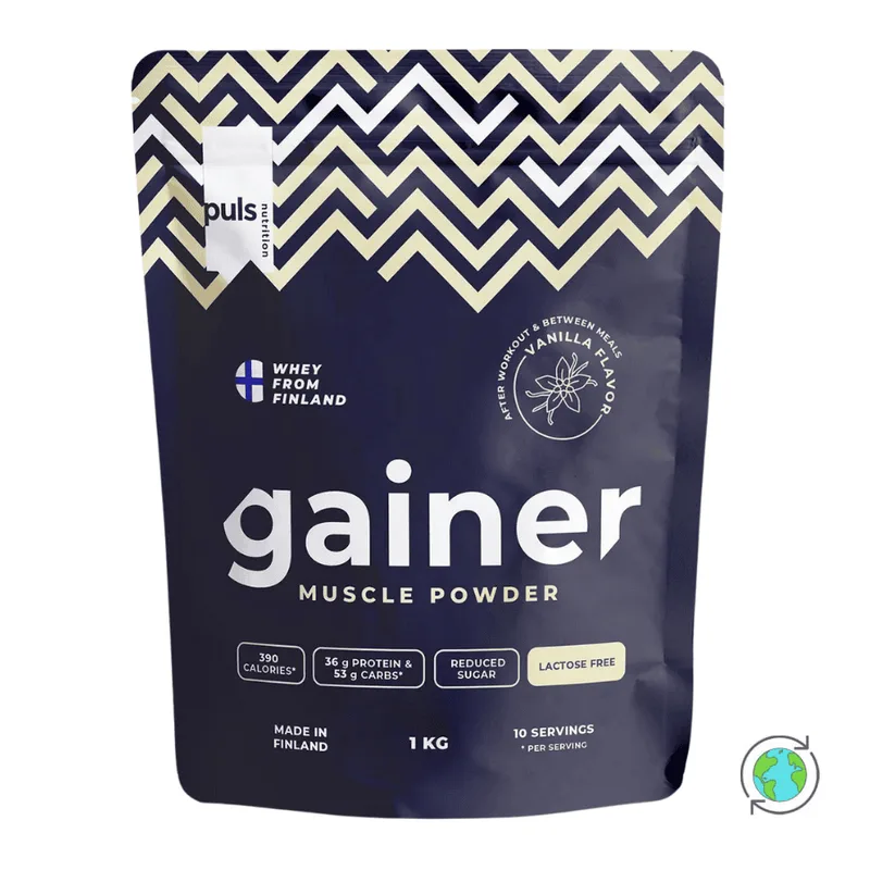 Whey Gainer Πρωτεΐνη Χωρίς Λακτόζη Βανίλια - Puls Nutrition - 1Kg Φινλανδία High Protein Lactose Free