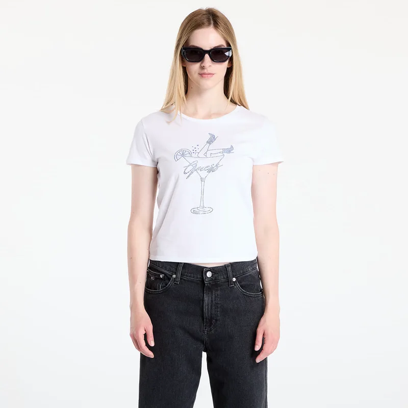 T-shirt GUESS Ss Tini Boots Bling Baby Tee White XS