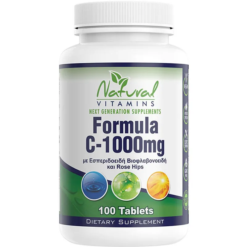 Natural Vitamins Formula C-1000mg Συμπλήρωμα Διατροφής Ολοκληρωμένης Φόρμουλας Βιταμίνης C με Βιοφλαβονοειδή, Αγριοτριανταφυλλιά & Ασερόλα για Ενίσχυση του Ανοσοποιητικού 100tabs
