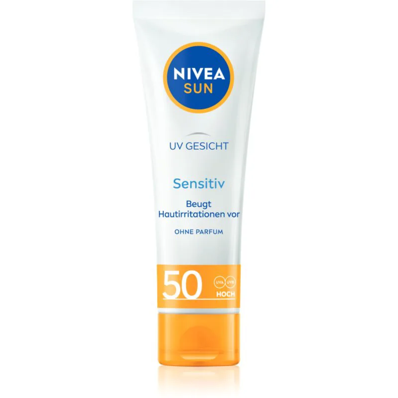 NIVEA SUN Sensitive προστατευτική κρέμα προσώπου για ευαίσθητη επιδερμίδα SPF 50 50 ml