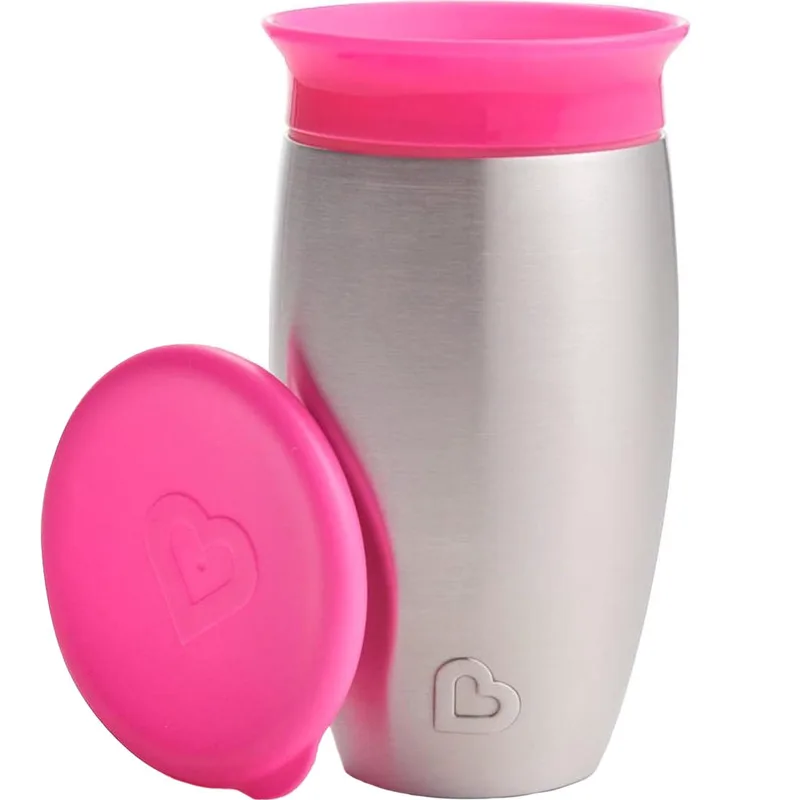 Munchkin Miracle 360 Stainless Steel Cup 12m+ Παιδικό Ανοξείδωτο Κύπελλο - Θερμός 296ml - Ροζ