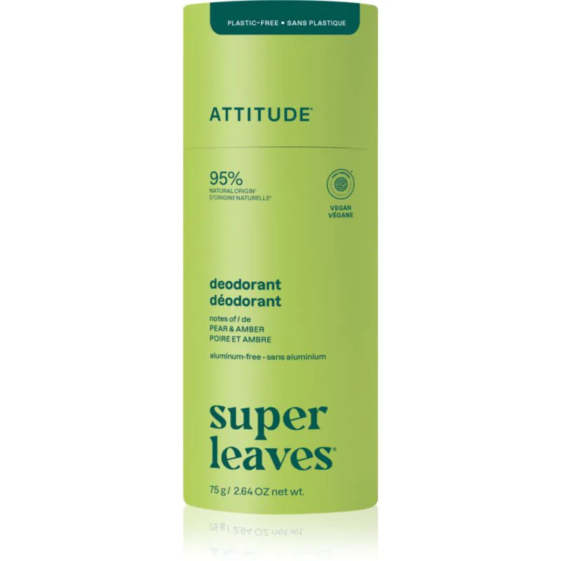 Attitude Super Leaves Natural Deodorant φυσικό στερεό αποσμητικό χωρίς αλουμίνιο Pear & Amber 75 γρ