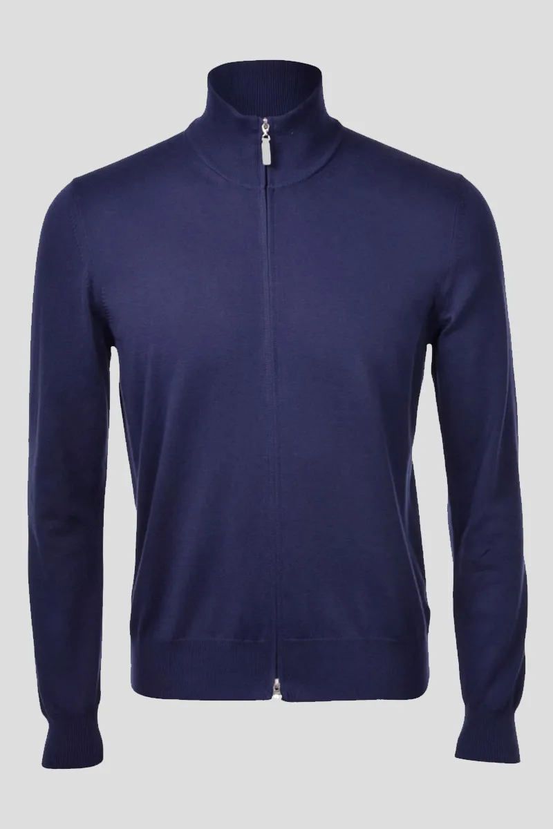 GRAN SASSO Ανδρικό Μπλε Full Double Slider Zip Cotone Cardigan