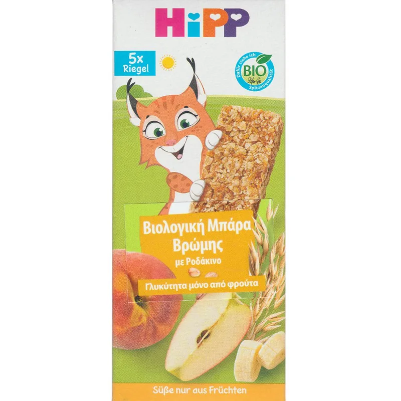 Hipp Bio Peach Oat Bar 3Y+ Βιολογική Μπάρα Βρώμης με Ροδάκινο & Φρούτα Χωρίς Προσθήκη Ζάχαρης για Παιδιά από τον 3 Ετών 100g (5x20g)
