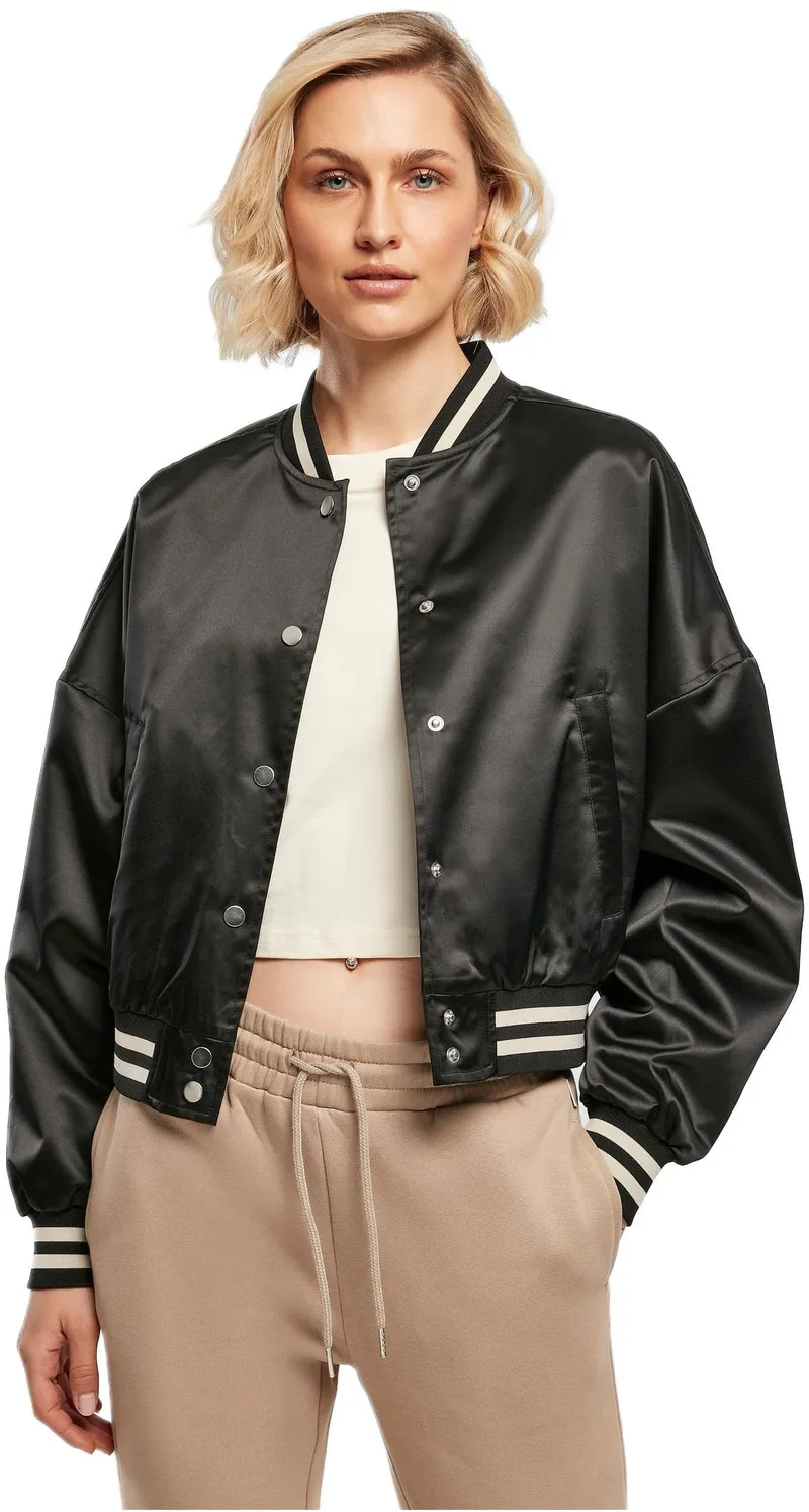 Ladies Short Oversized Satin College Jacket Urban Classics TB5037-00007 black