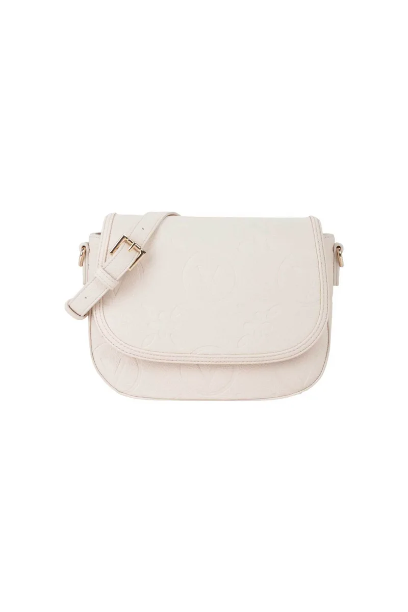 Valentino γυναικεία τσάντα ώμου/crossbody με ανάγλυφο λογότυπο "Samba Re" - 73LVBS8ZG10/SAM Εκρού