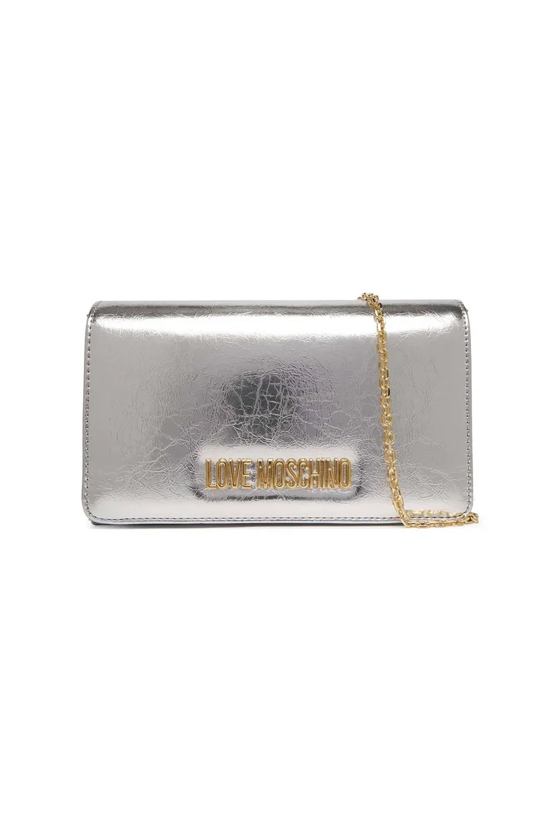 Love Moschino γυναικεία τσάντα clutch με μεταλλικό λογότυπο - JC4345PP0OKQ0 Ασημί