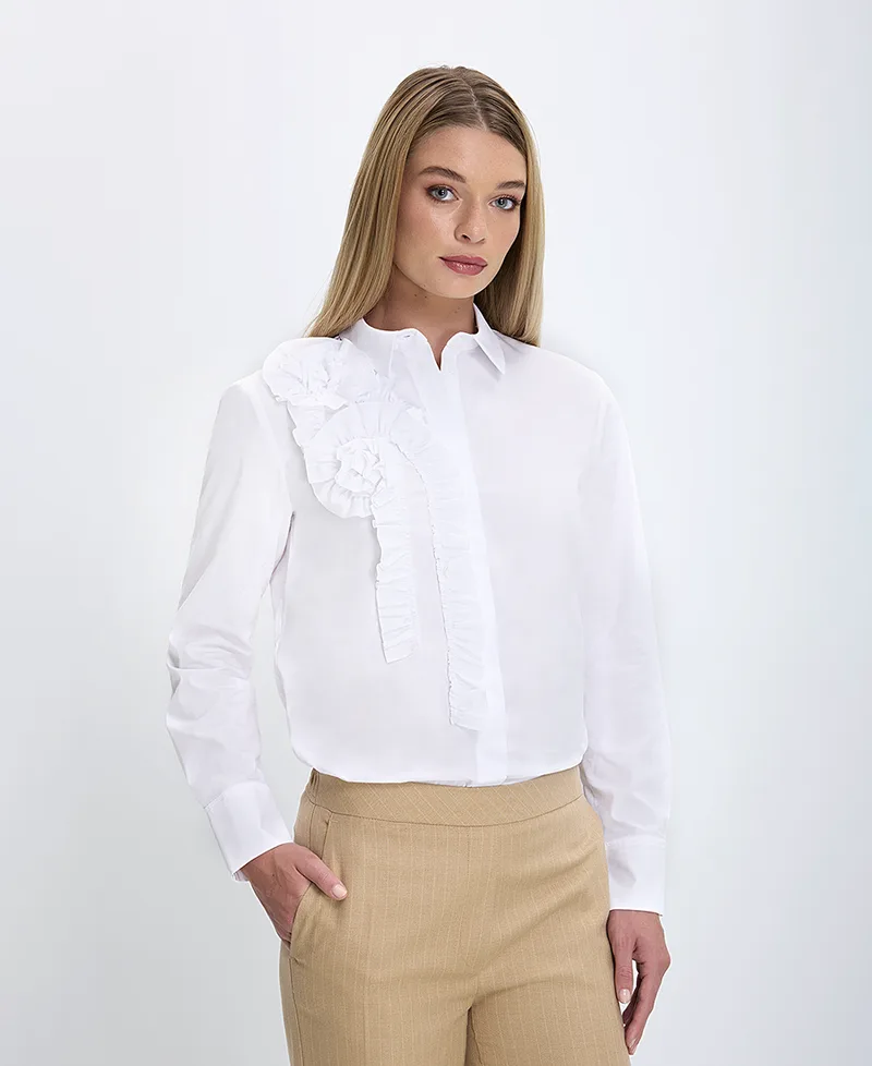 Gerry Weber Γυναικείο Πουκάμισο με Βολάν σε Λευκό
