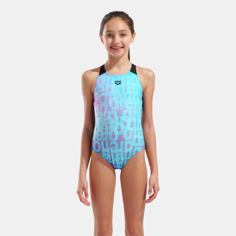 ARENA GIRLS MULTI COLOURS V BACK SWIMSUIT ΜΠΛΕ