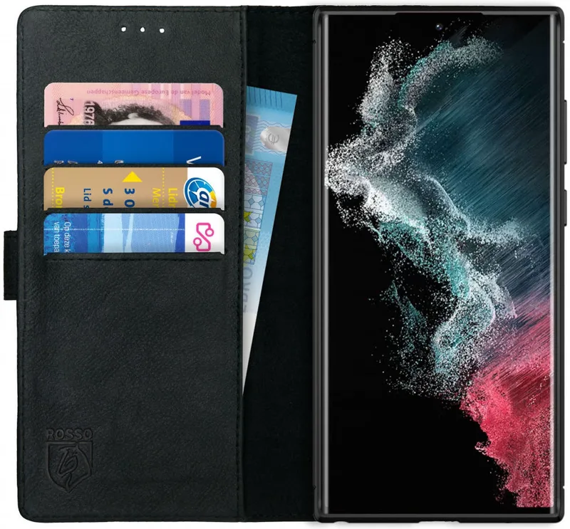 Κόκκινο Deluxe Δερμάτινη Θήκη Πορτοφόλι Samsung Galaxy S22 Ultra 5G - Black (8719246337321)