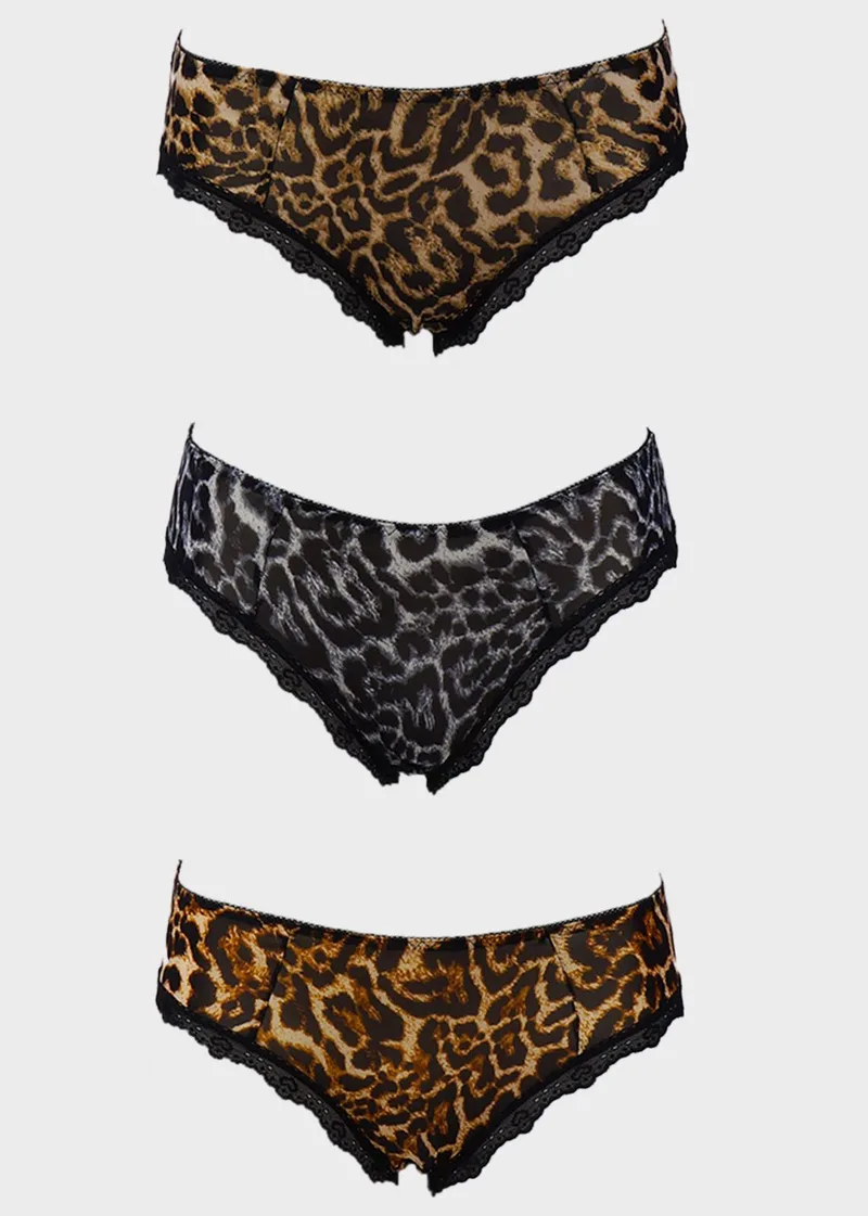 Γυναικείο slip animal print λεπτομέρειες δαντέλας. Συσκευασία 3pack MULTI COLOUR