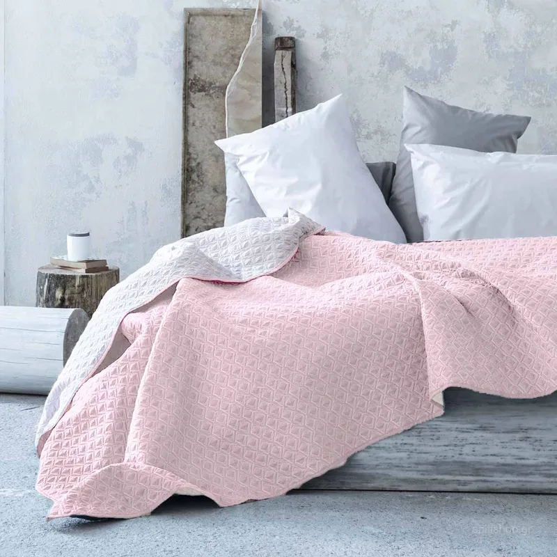 Κουβερλί King Size 2 Όψεων Nima Layers Rombo Shell Salmon/Linen