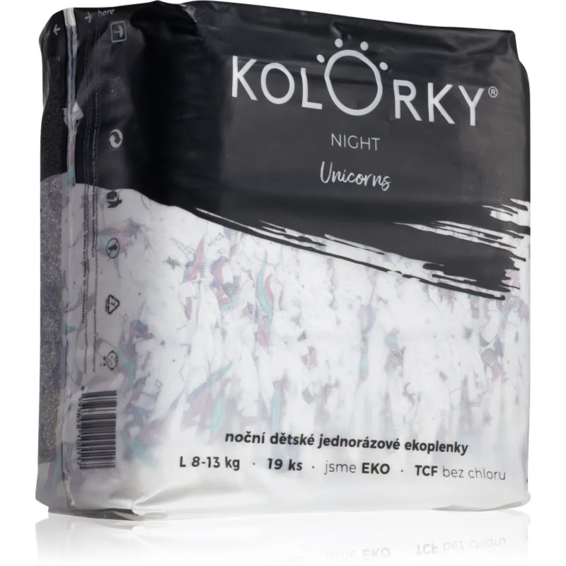 Kolorky Night Unicorn πάνες μιας χρήσης ECO για πλήρη προστασία κατα τη διάρκεια της νύχτας μέγεθος L 8-13 Kg 19 τμχ