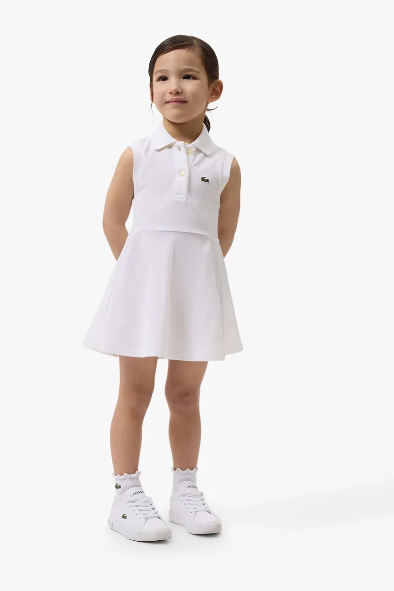 Lacoste παιδικό αμάνικο φόρεμα πόλο πικέ με λογότυπο Flared Fit - EJ6636 Λευκό