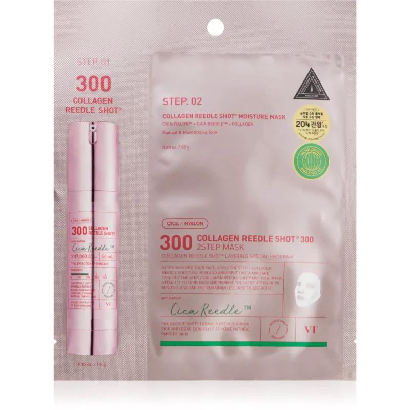 VT Cosmetics Collagen Reedle Shot 300 2 Step Mask Μάσκα ανόρθωσης και σύσφιξης για θεραπεία επιδερμίδας δύο φάσεων 26.5 γρ
