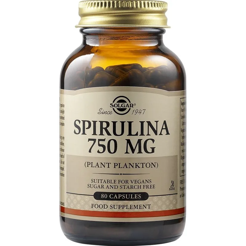 Solgar Spirulina 750mg Συμπλήρωμα Διατροφής Σπιρουλίνας για Ενέργεια & Πνευματική Τόνωση 80veg.caps