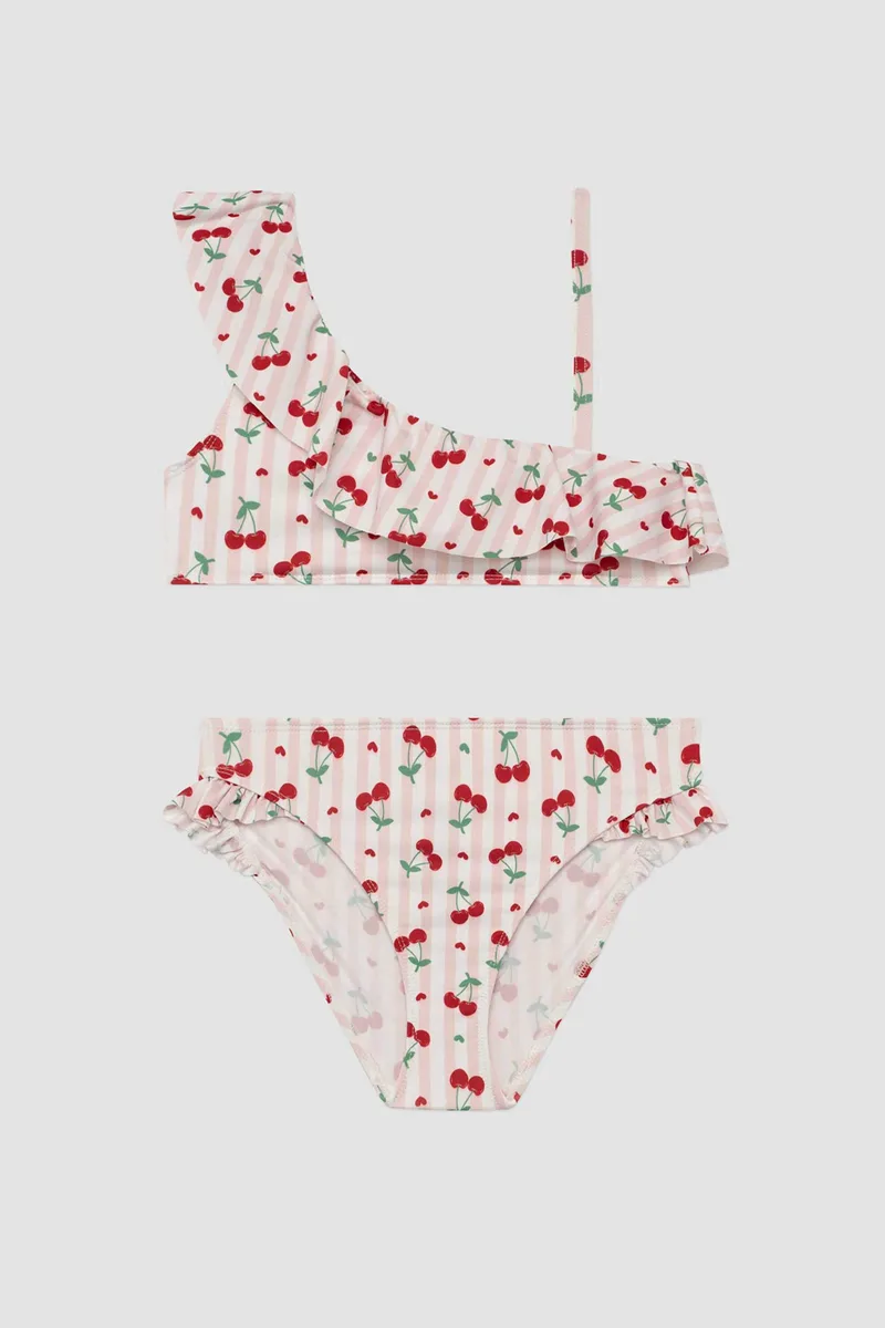 Minerva σετ παιδικό μαγιό bralette με έναν ώμο και print "Cherry" - 90-37744-003-390 Ροζ