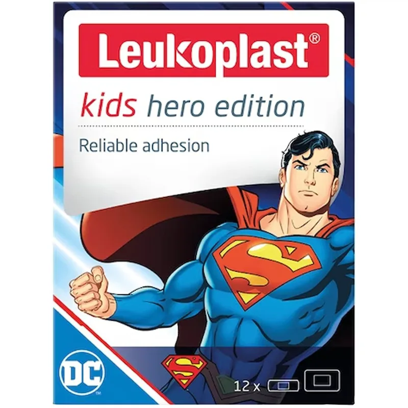 Leukoplast Kids Hero Edition Superman Strips Παιδικά Αυτοκόλλητα Επιθέματα για Μικροτραυματισμούς με τον Superman 2 Μεγέθη, 12 Τεμάχια