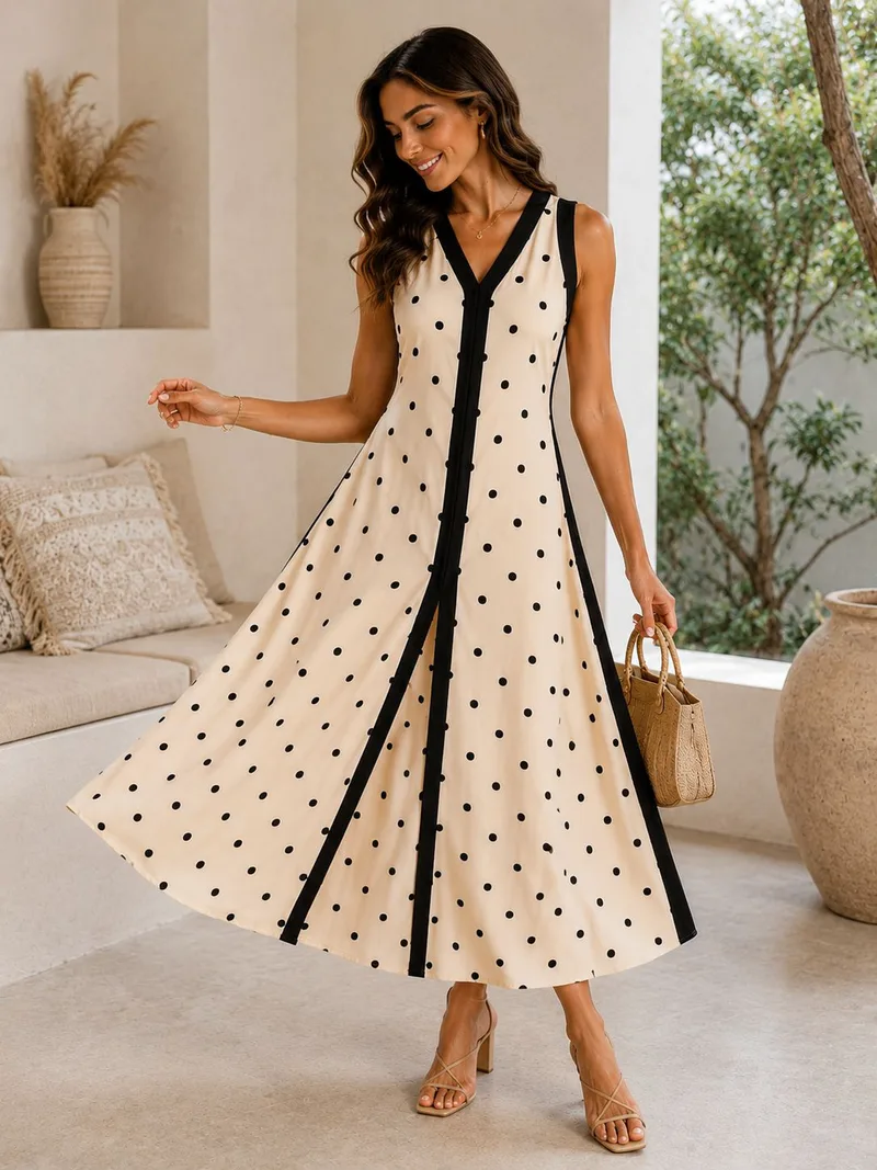 Πουά Midi Φόρεμα – Εκρού | Dress Up Εκρού