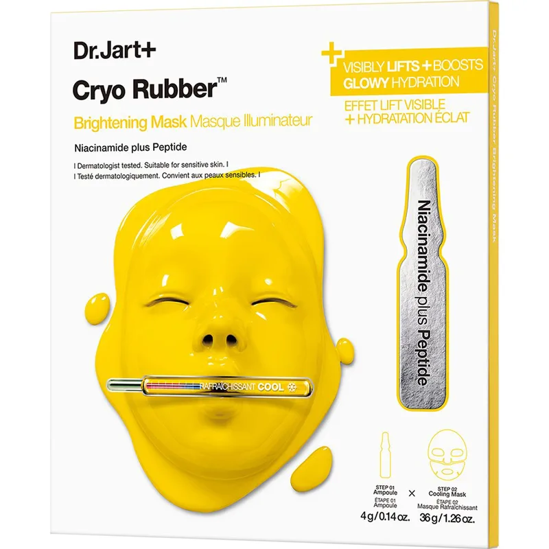 Dr.Jart+ Cryo Rubber Brightening Kit Mask Ενυδατικό Κιτ Περιποίησης Προσώπου με Αμπούλα Νιασιναμίδης & 2% Πεπτίδια & Δροσιστική Μάσκα Υδρογέλης για Λάμψη & Μείωση των Σκούρων Κηλίδων, 1 Τεμάχιο