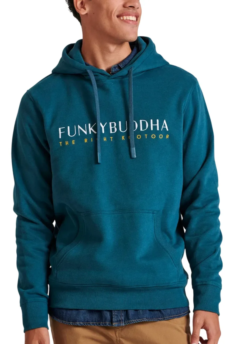 Μπλούζα Μακρυμάνικη Funky Buddha Με Κέντημα Στο Στήθος FBM010-006-06-TEAL Ανδρικό