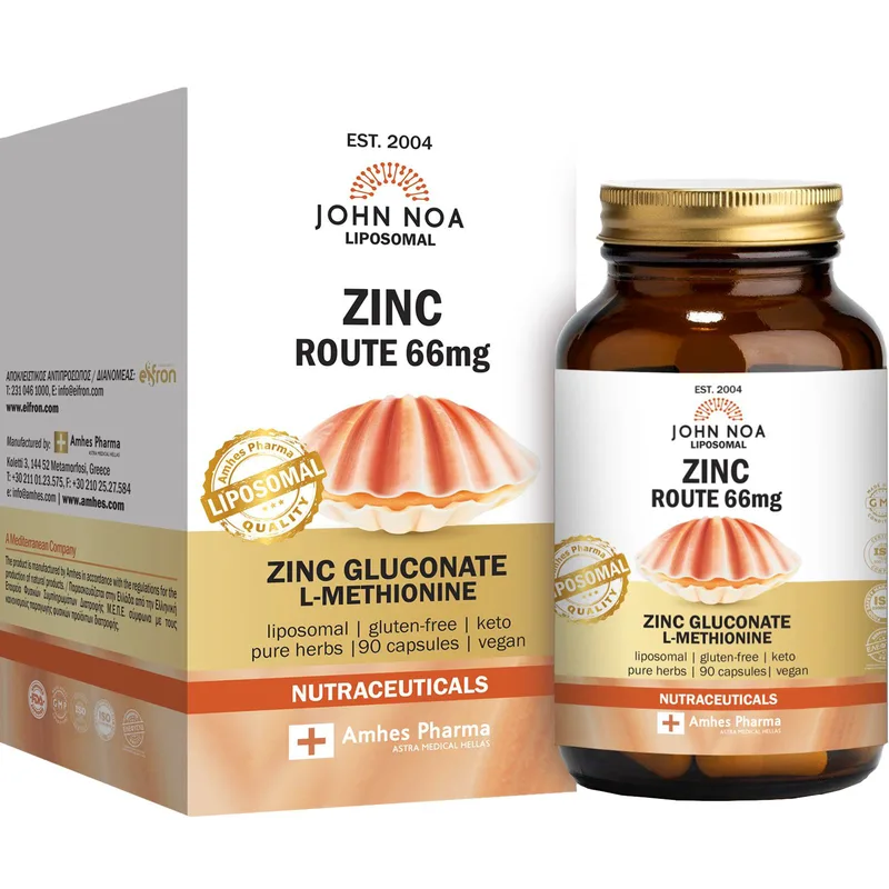 John Noa Liposomal Zinc Route 66mg Συμπλήρωμα Διατροφής Ψευδάργυρου Γλυκονικής Μορφής & Αμινοξέος Μεθειονίνης Λιποσωμικής Μορφής για Ενίσχυση του Ανοσοποιητικού & Καλή Υγεία Μαλλιών, Νυχιών & Δέρματος 90caps