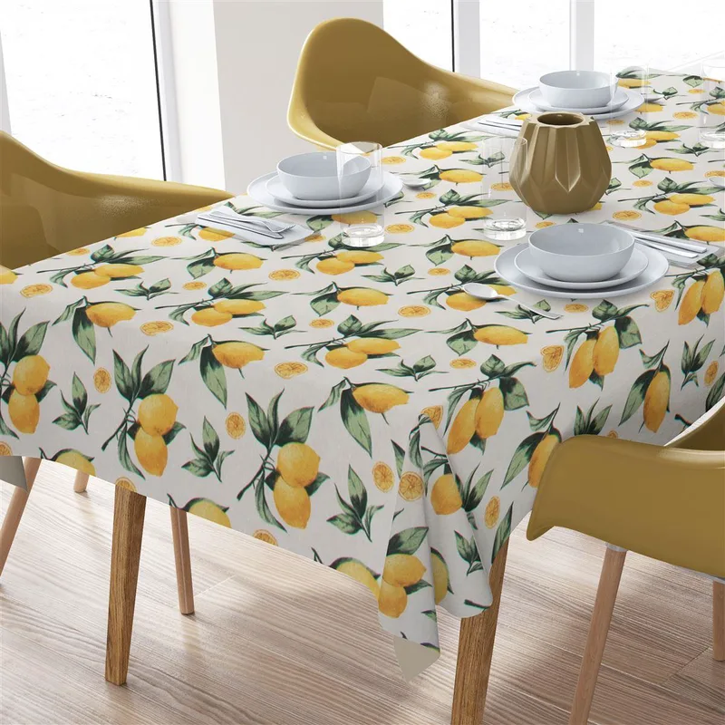 Τραπεζομάντηλο Εμπριμέ Polycotton Αλέκιαστο 140x180εκ. Lemon 450 White-Yellow DimCol (Χρώμα: Λευκό, Ύφασμα: 70% Βαμβάκι-30% Polyester) - DimCol - 19328805114457WY
