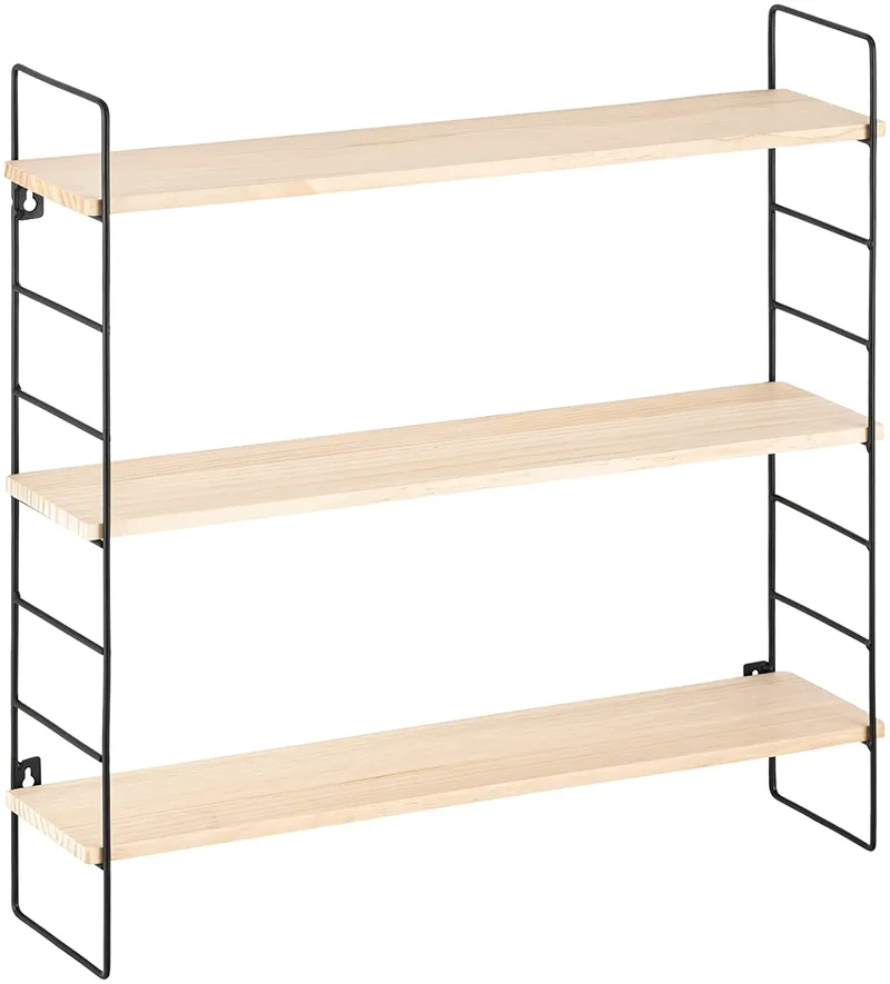 Navaris 3 Layers Wall Metal Shelves - Ράφι Τοίχου 3 Επιπέδων από Μέταλλο και Ξύλο Πεύκου - 50 x 50 x 12 cm - Cream / Black (55122.1)