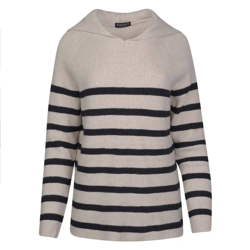 Γυναικείο Πουλόβερ Ριγέ Μπεζ New Arrival