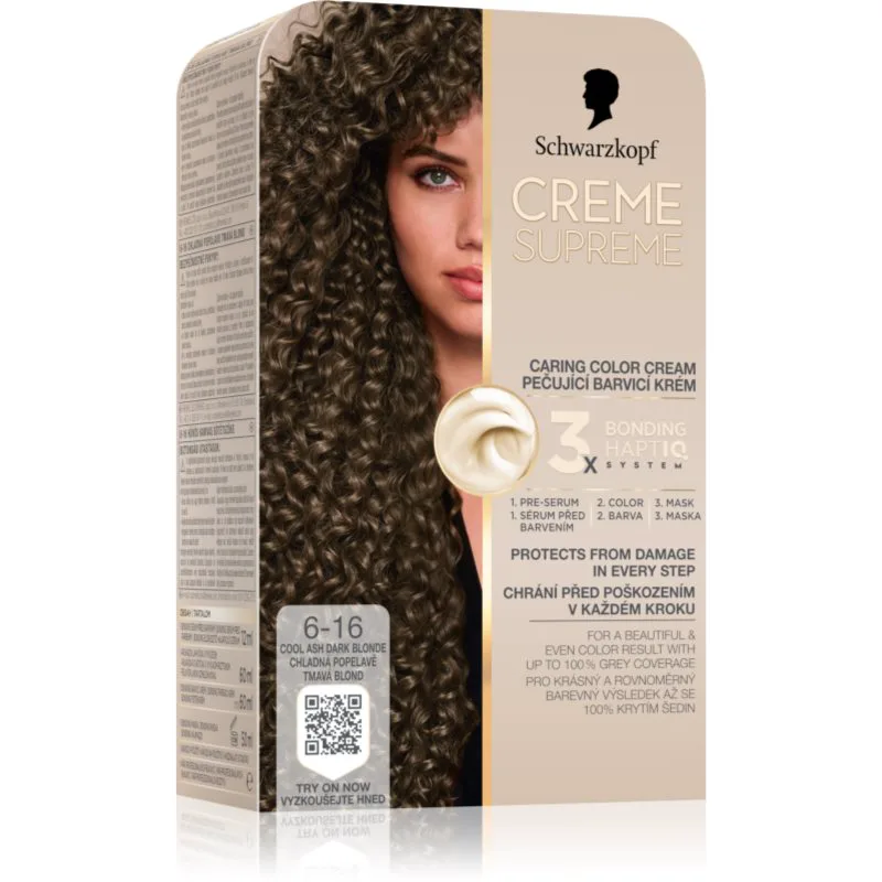 Schwarzkopf Creme Supreme μόνιμη βαφή μαλλιών απόχρωση 6-16 Cool Ash Dark Blonde 60 ml