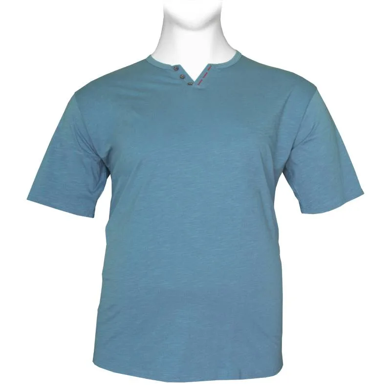 Βαμβακερό t-shirt φλάμα μονόχρωμο τύπου button ve - Blue Chill
