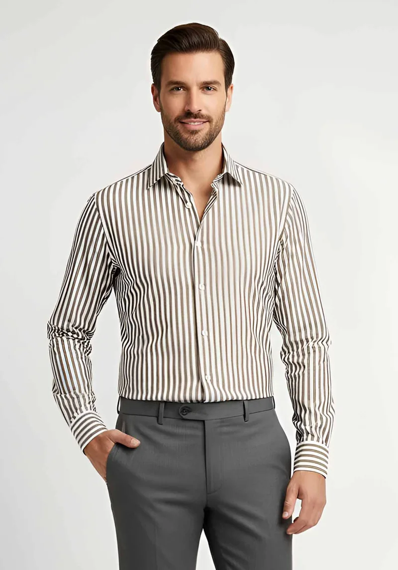 Fragosto Πουκάμισο της σειράς Stripe - FRST25 1515 5 Brown