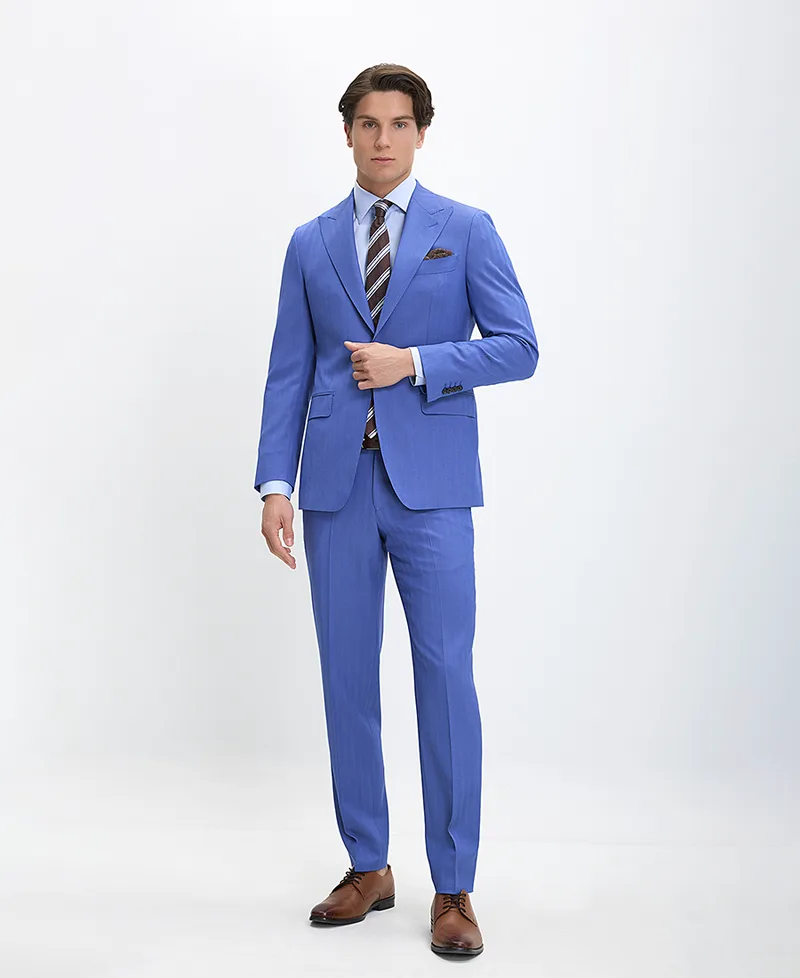 HD x Vardas Ανδρικό Κοστούμι Wool σε Minimal Γραμμή Slim Fit σε Μπλε