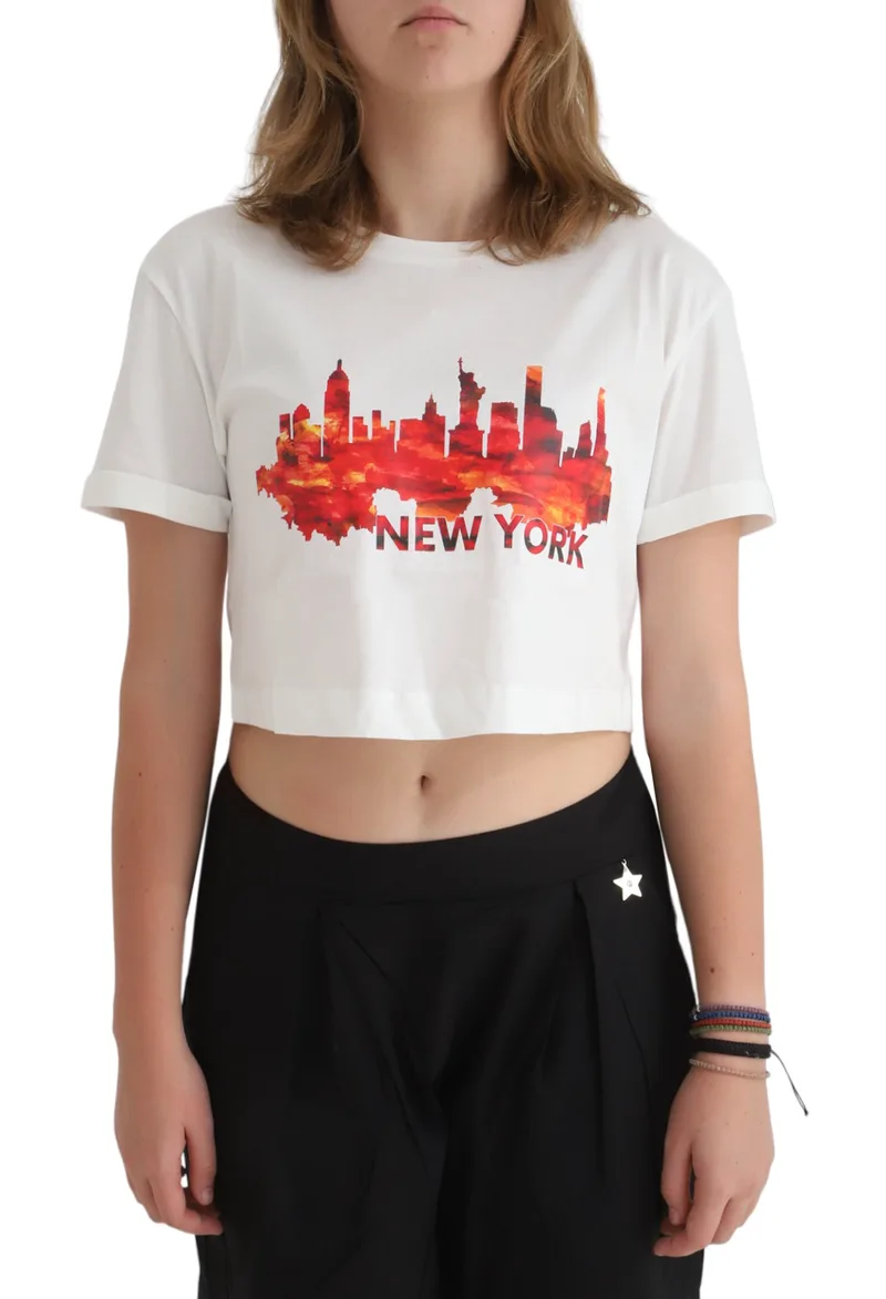 Μπλούζα Κοντομάνικη Kendal + Kylie Turrnup Cropped KKW3914209-OFF WHITE Γυναικείο