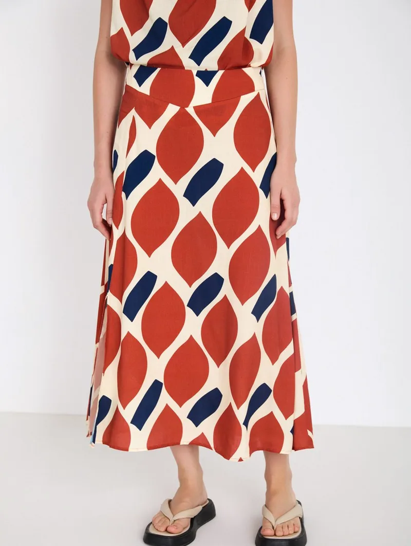 Skatie Γυναικεία Φούστα Midi Με Ρετρό Print Flared Fit