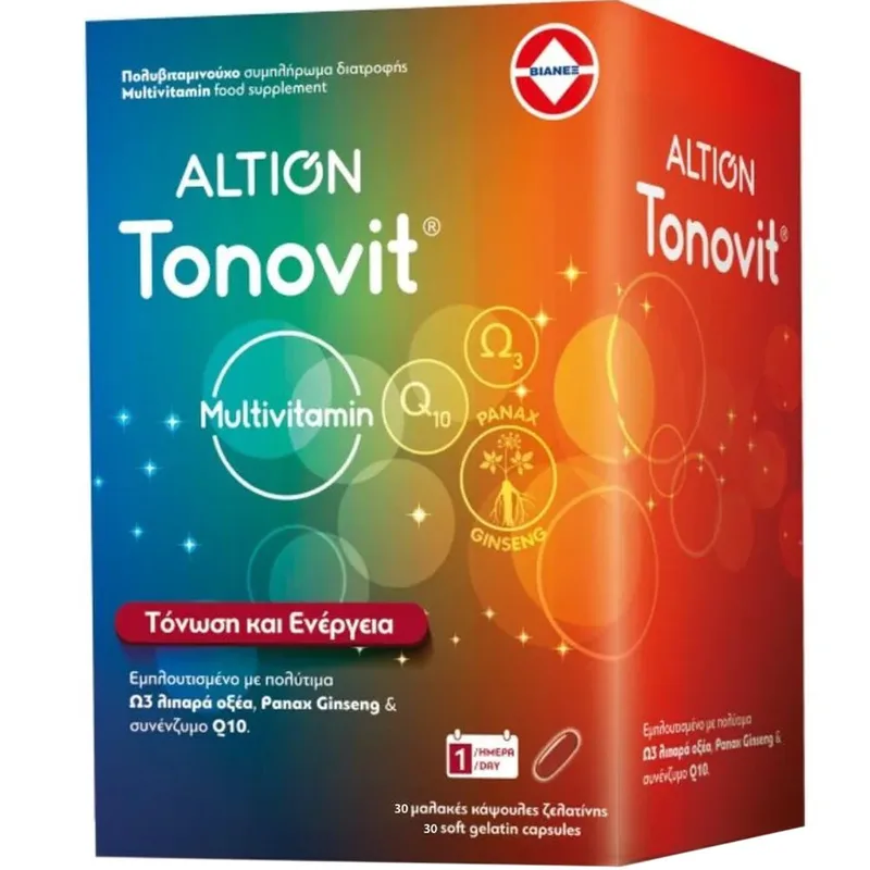 Altion Tonovit Multivitamin 30caps,Συμπλήρωμα Διατροφής Πολυβιταμινών, Μετάλλων & Ιχνοστοιχείων για Τόνωση & Ενέργεια