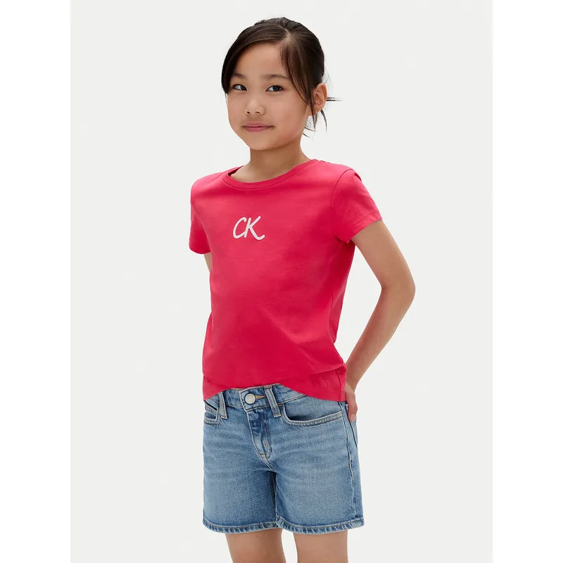 Calvin Klein Jeans T-Shirt Glitter IG0IG02972 D Ροζ Slim Fit