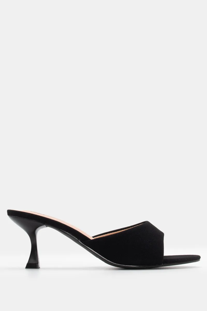 Mules Kitten Heel με Φαρδιά Φάσα - Μαύρο