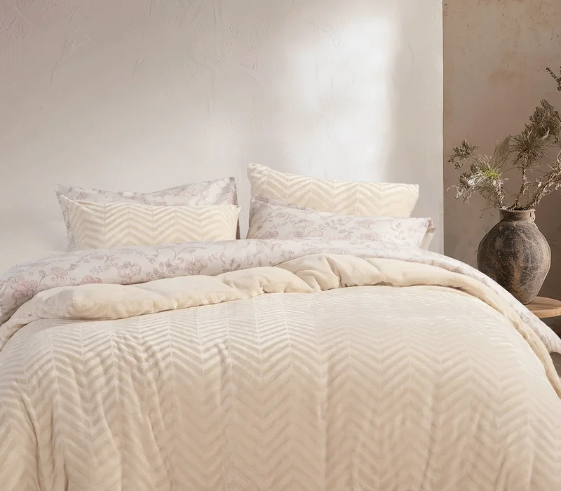Σετ Παπλωματοθήκη Fleece Μονή 2 Τεμαχίων Nef-Nef Carmen Ecru 160x220