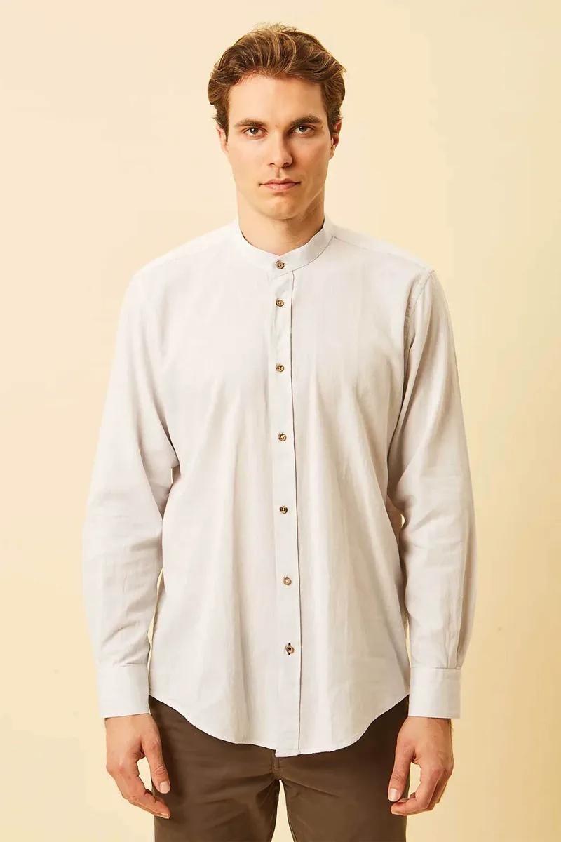 DORS ανδρικό πουκάμισο μάο με λινάρι Regular Fit - 1040014.C05 Γκρι Ανοιχτό