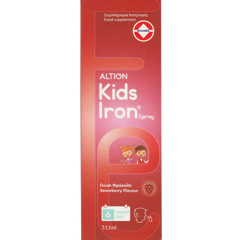 Altion Kids Iron Spray Συμπλήρωμα Διατροφής Σιδήρου σε Μορφή Spray Κατά της Κούρασης & Κόπωσης για Αποτελεσματική Αντιμετώπιση της Ανεπάρκειας Σιδήρου για Παιδιά από 3 Ετών με Γεύση Φράουλα 31,1ml