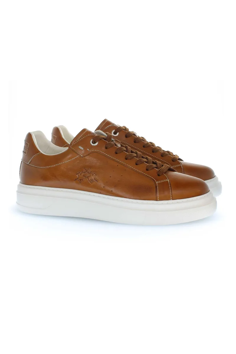 La Martina ανδρικά δερμάτινα sneakers με λογότυπο - LFM261011-1W017 Ταμπά