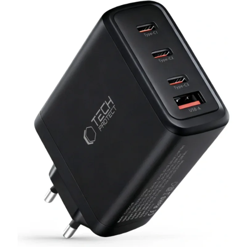 Φορτιστής Tech-Protect NC140W GaN Γρήγορος Ταξιδιού / Αντάπτορας με 1 x USB-A / 3 x Type-C 140W - Black (5906302335954)
